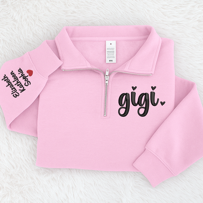Embroidered Gigi heart Sweatshirt And Grandkids Quarter Zip Sweater