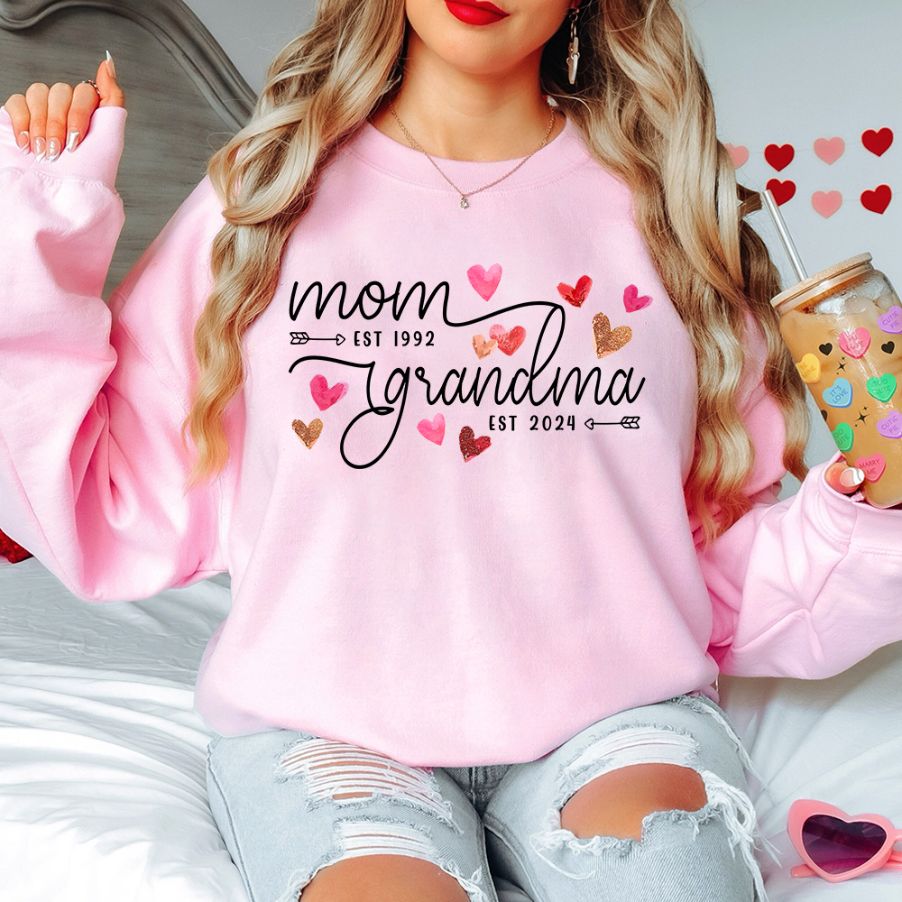 Custom Mom Grandma Est Heart Valentine With Kids T-Shirt