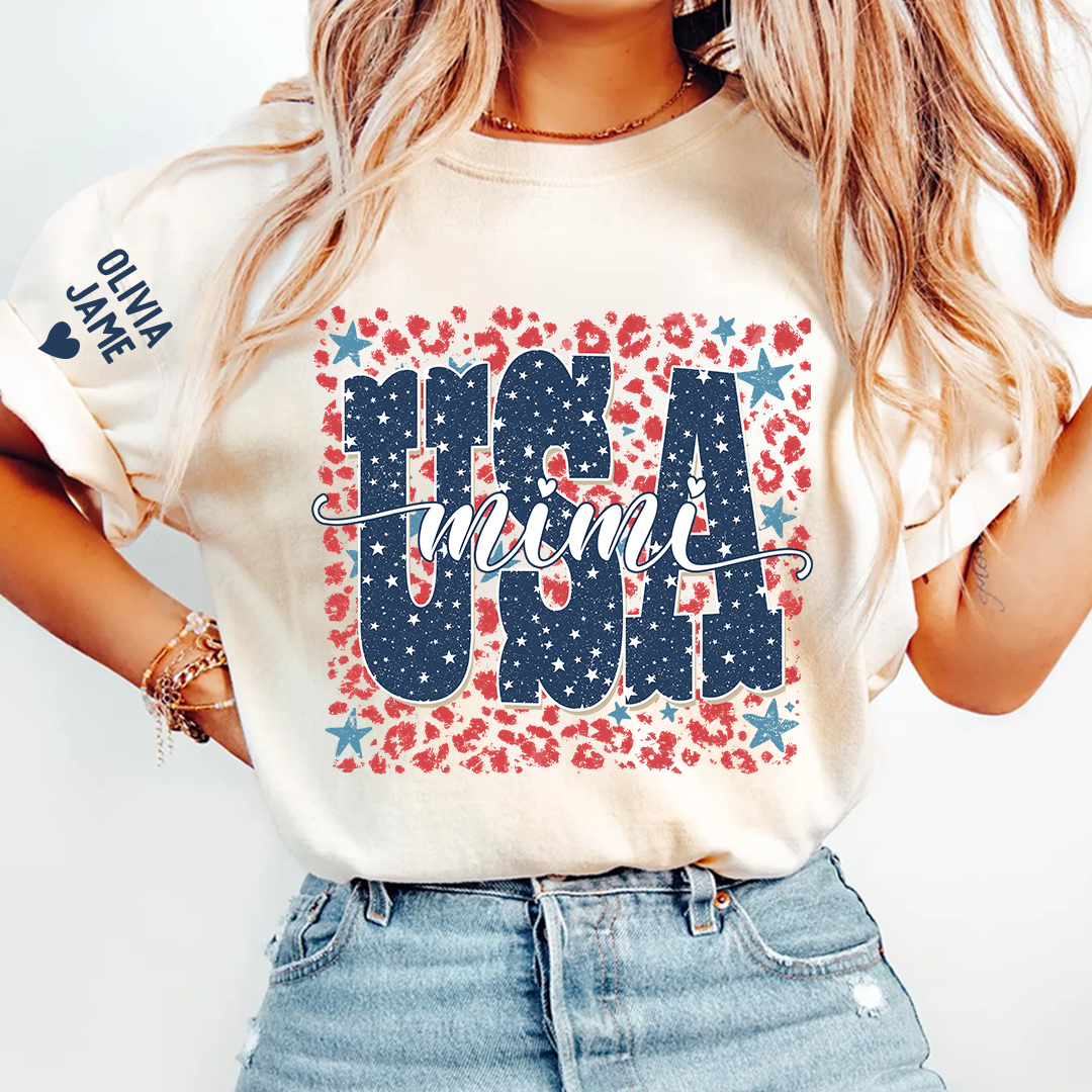 Preppy 4TH Of July Leopard Mimi Nana Grandma Patriotic America T-Shirt