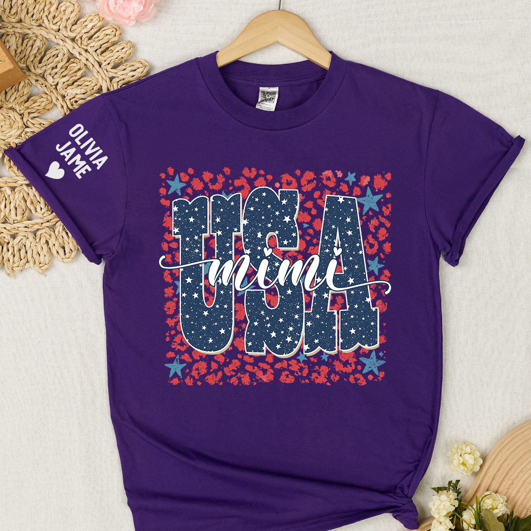 Preppy 4TH Of July Leopard Mimi Nana Grandma Patriotic America T-Shirt