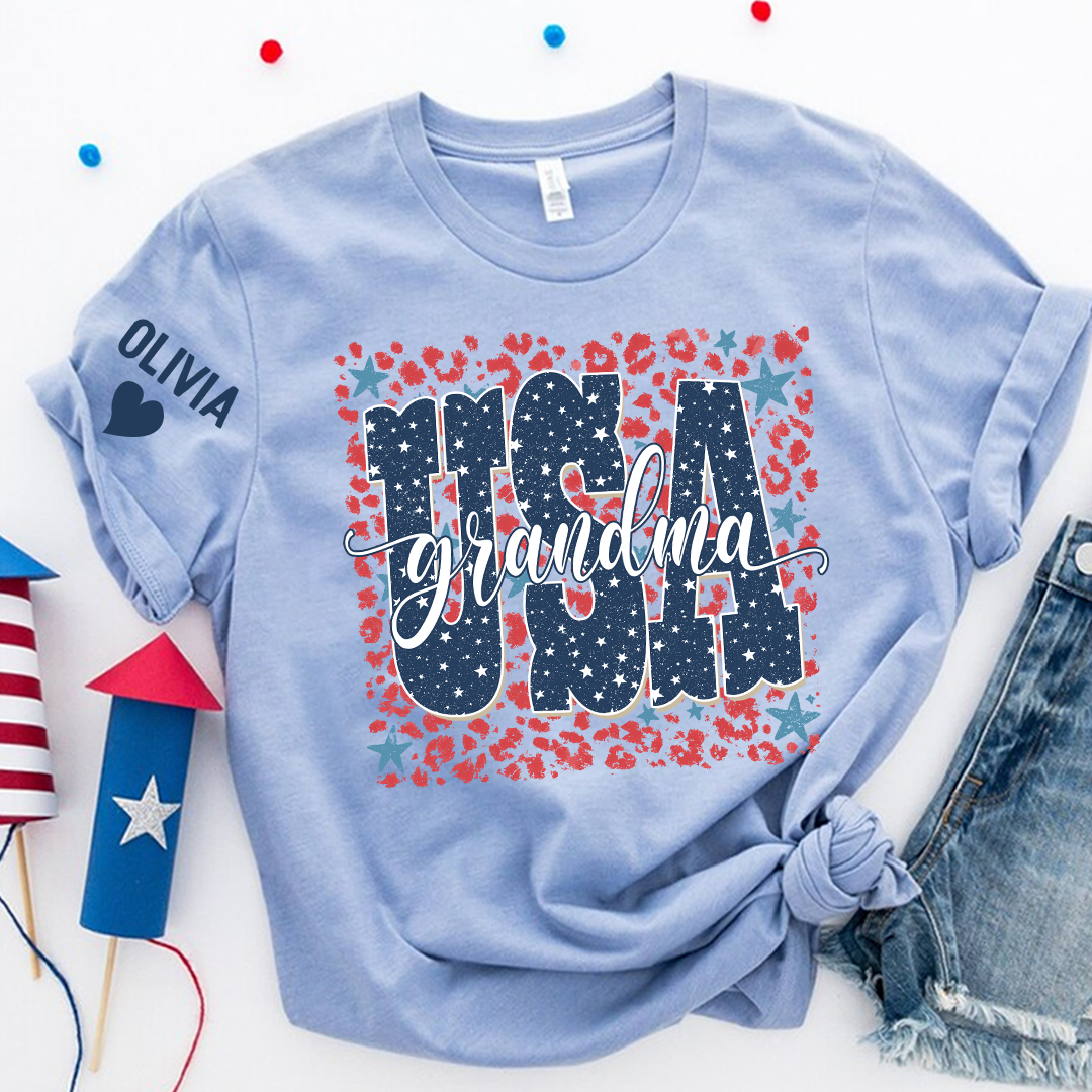 Preppy 4TH Of July Leopard Mimi Nana Grandma Patriotic America T-Shirt