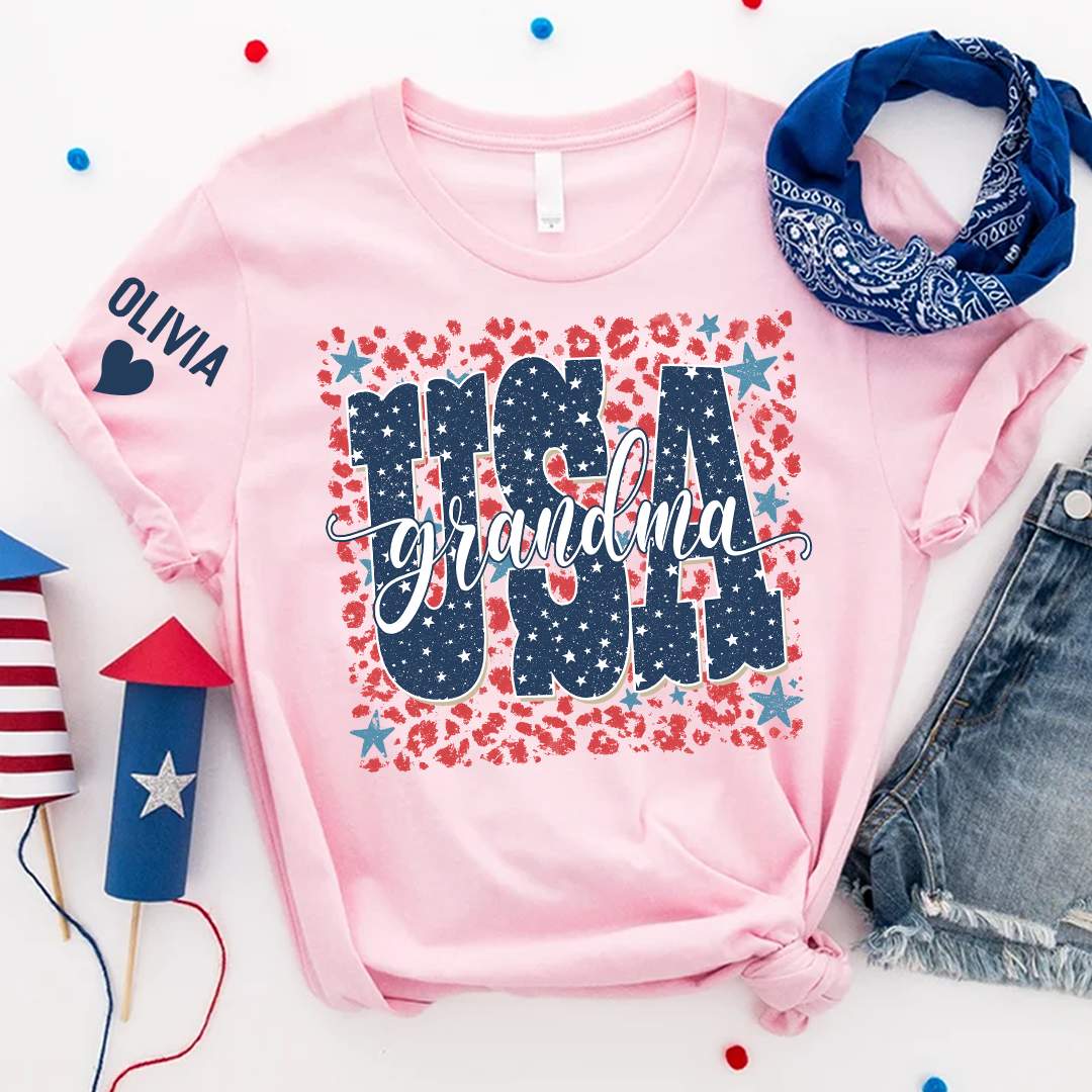 Preppy 4TH Of July Leopard Mimi Nana Grandma Patriotic America T-Shirt