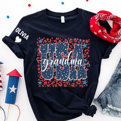Preppy 4TH Of July Leopard Mimi Nana Grandma Patriotic America T-Shirt