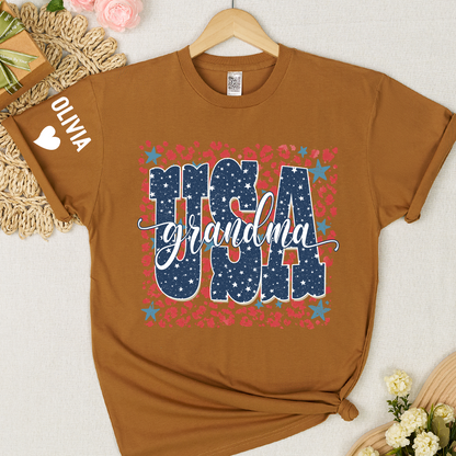 Preppy 4TH Of July Leopard Mimi Nana Grandma Patriotic America T-Shirt