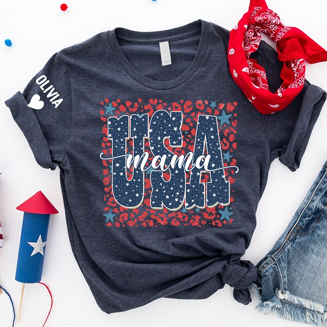 Preppy 4TH Of July Leopard Mimi Nana Grandma Patriotic America T-Shirt
