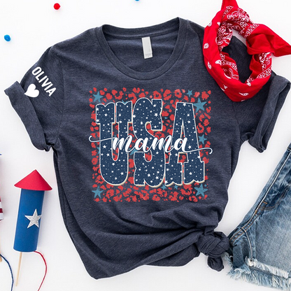 Preppy 4TH Of July Leopard Mimi Nana Grandma Patriotic America T-Shirt