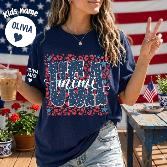 Preppy 4TH Of July Leopard Mimi Nana Grandma Patriotic America T-Shirt