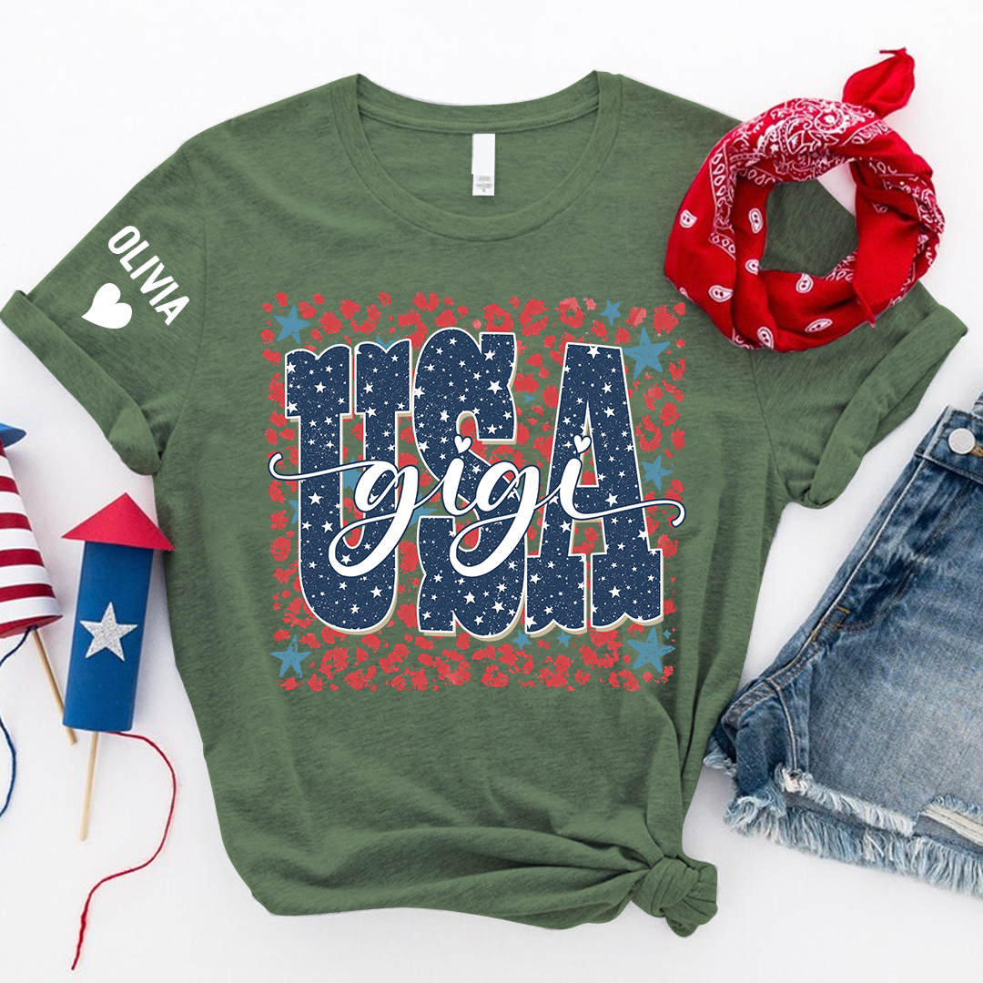 Preppy 4TH Of July Leopard Mimi Nana Grandma Patriotic America T-Shirt