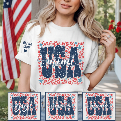 Preppy 4TH Of July Leopard Mimi Nana Grandma Patriotic America T-Shirt