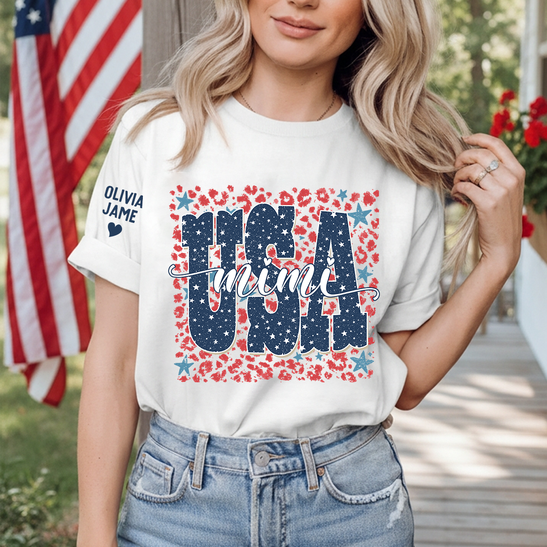 Preppy 4TH Of July Leopard Mimi Nana Grandma Patriotic America T-Shirt