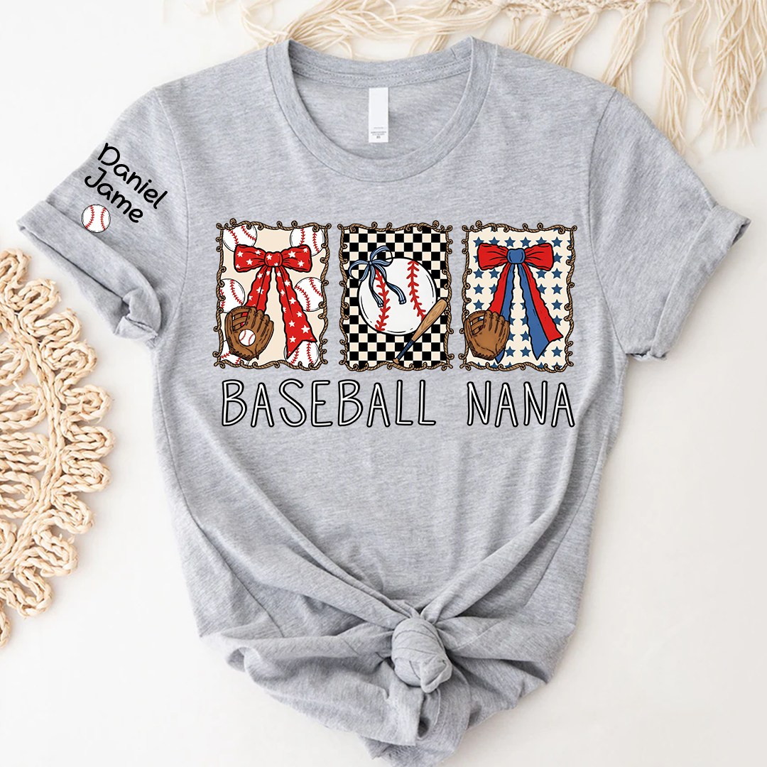 Preppy Baseball Game Day Baseball Nana Custom Grandma and Grandkids Tshirt