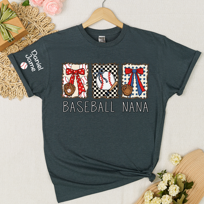 Preppy Baseball Game Day Baseball Nana Custom Grandma and Grandkids Tshirt