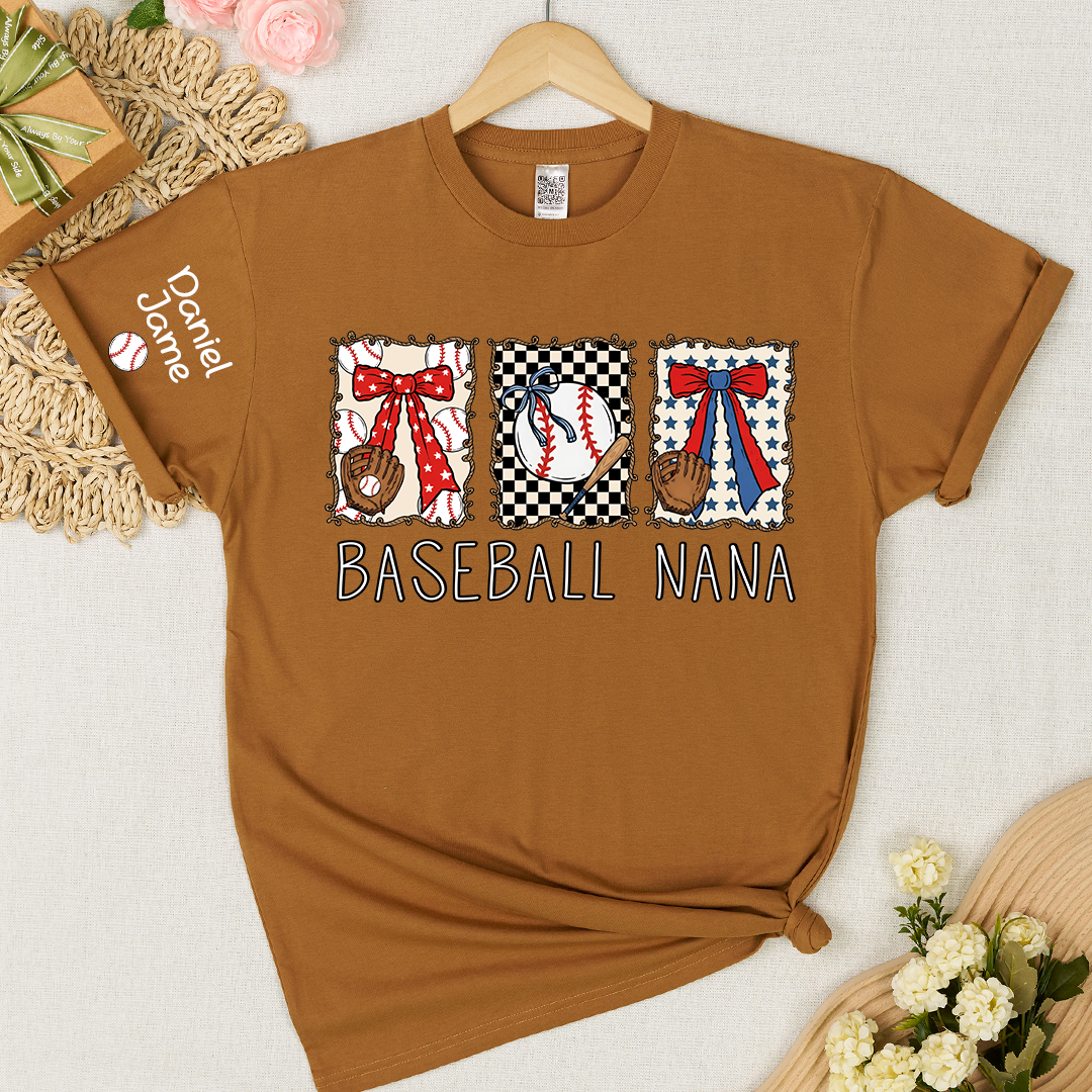 Preppy Baseball Game Day Baseball Nana Custom Grandma and Grandkids Tshirt