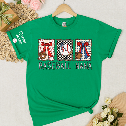 Preppy Baseball Game Day Baseball Nana Custom Grandma and Grandkids Tshirt