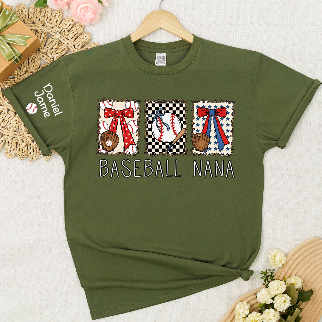 Preppy Baseball Game Day Baseball Nana Custom Grandma and Grandkids Tshirt