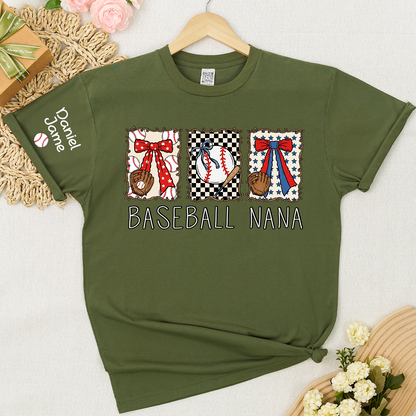 Preppy Baseball Game Day Baseball Nana Custom Grandma and Grandkids Tshirt