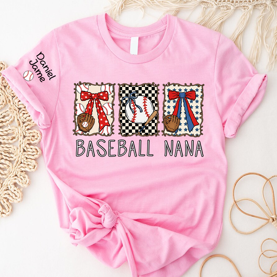 Preppy Baseball Game Day Baseball Nana Custom Grandma and Grandkids Tshirt