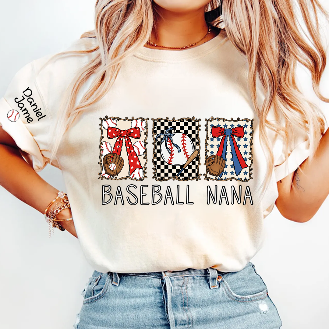Preppy Baseball Game Day Baseball Nana Custom Grandma and Grandkids Tshirt