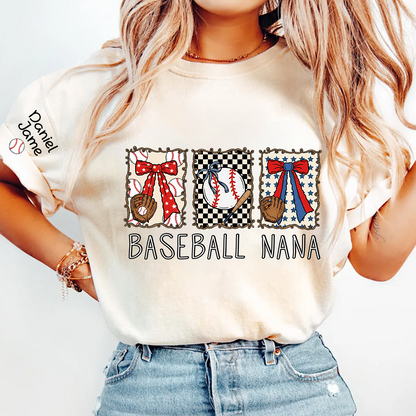 Preppy Baseball Game Day Baseball Nana Custom Grandma and Grandkids Tshirt