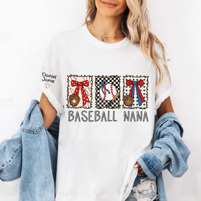Preppy Baseball Game Day Baseball Nana Custom Grandma and Grandkids Tshirt
