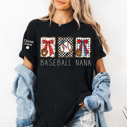 Preppy Baseball Game Day Baseball Nana Custom Grandma and Grandkids Tshirt