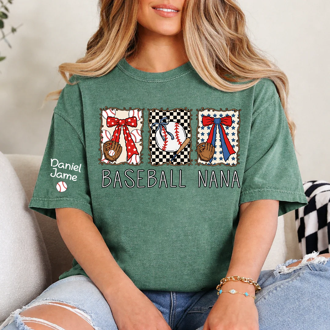 Preppy Baseball Game Day Baseball Nana Custom Grandma and Grandkids Tshirt