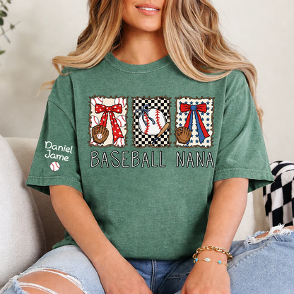 Preppy Baseball Game Day Baseball Nana Custom Grandma and Grandkids Tshirt