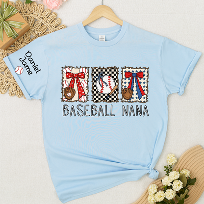 Preppy Baseball Game Day Baseball Nana Custom Grandma and Grandkids Tshirt