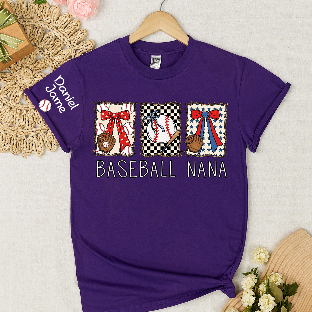 Preppy Baseball Game Day Baseball Nana Custom Grandma and Grandkids Tshirt