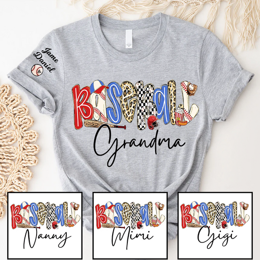 Preppy Baseball Game Day, Baseball Grandma and Grandkids - Tshirt