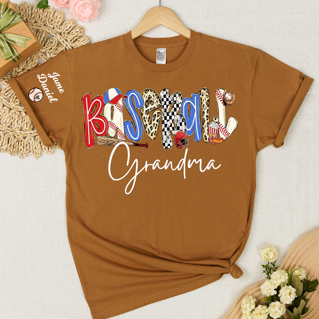 Preppy Baseball Game Day, Baseball Grandma and Grandkids - Tshirt