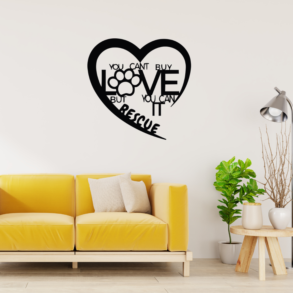 Godmerch- Cut Metal Sign- You Can't Buy Love But You Can Rescue It Heart Metal Sign, Gift For Dog Lover, Home Decor