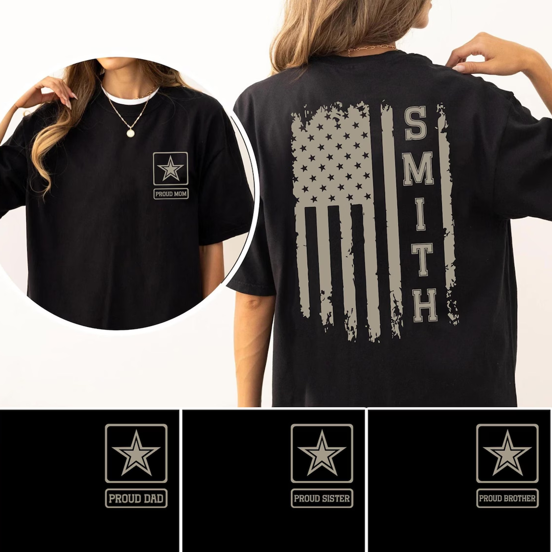 Proud Army Mom Dad Sister Shirt, Custom Name Army Family T-shirt