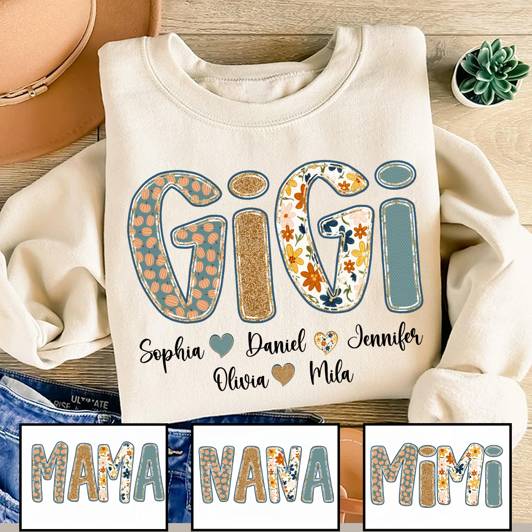 Pumkin Floral Fall Gigi Custom Gigi and Grankids Shirt