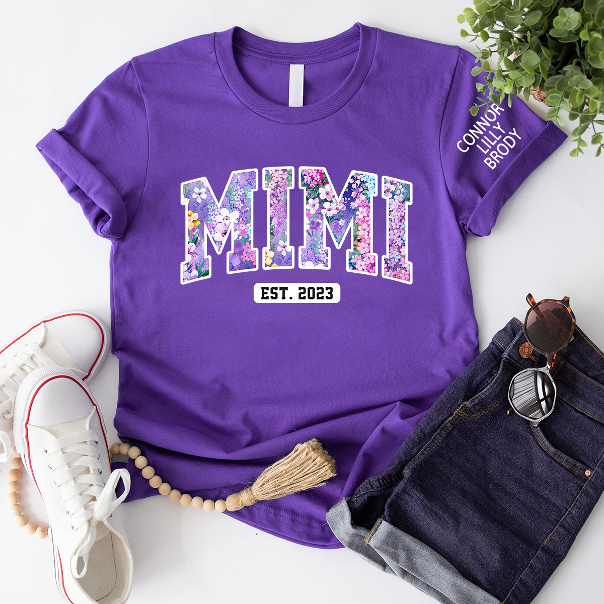 Mimi Floral Purple Shirt, Custom Mimi And Kids, Mother's Day Gift TH