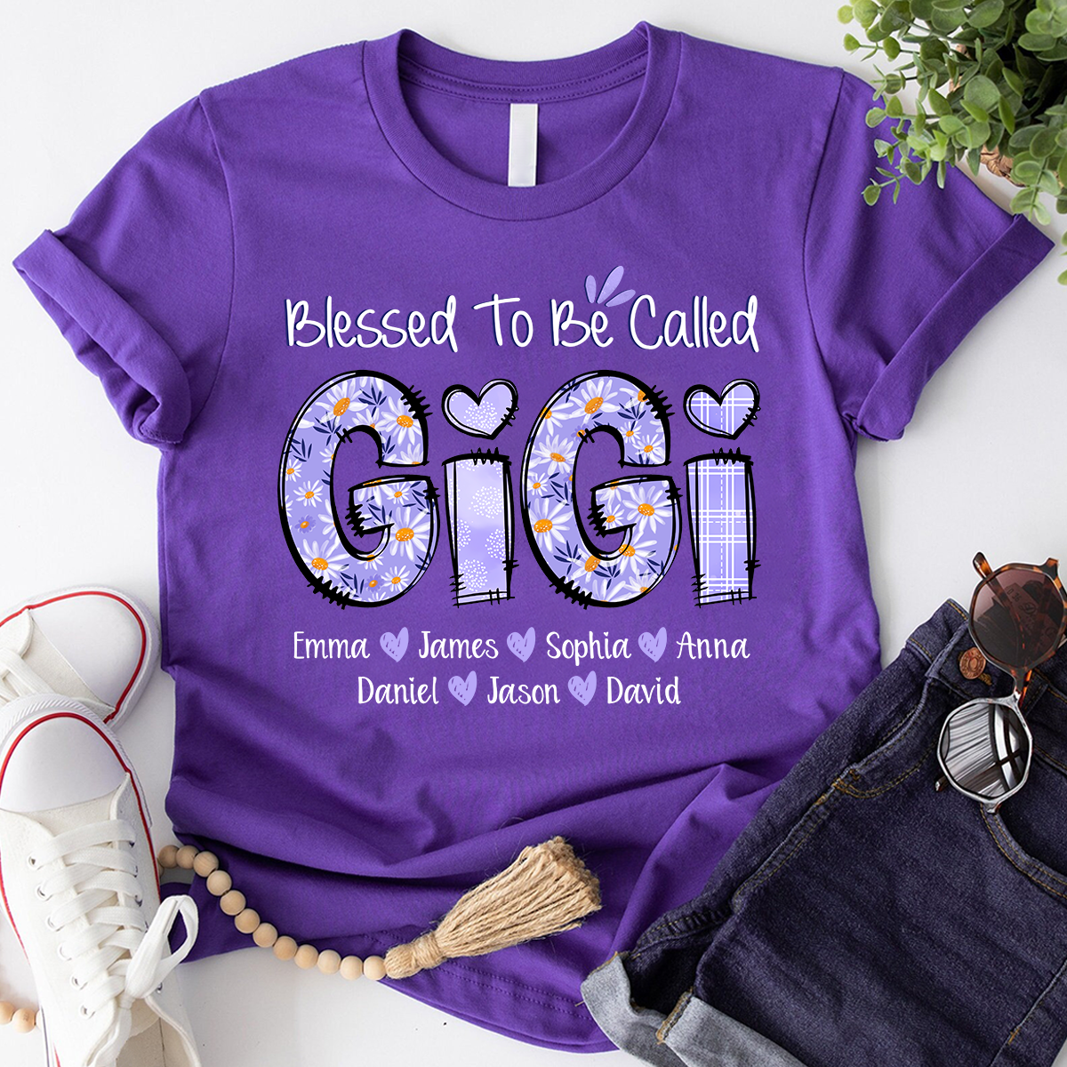 Personalized Blessed To Be Called Gigi Purple With Kids TH T-Shirt