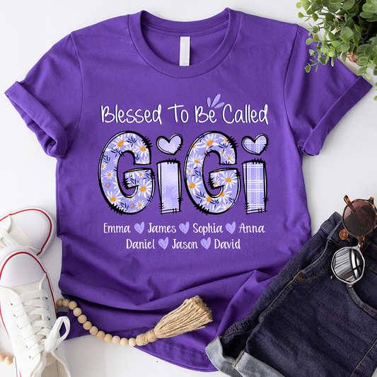 Personalized Blessed To Be Called Gigi Purple With Kids TH T-Shirt