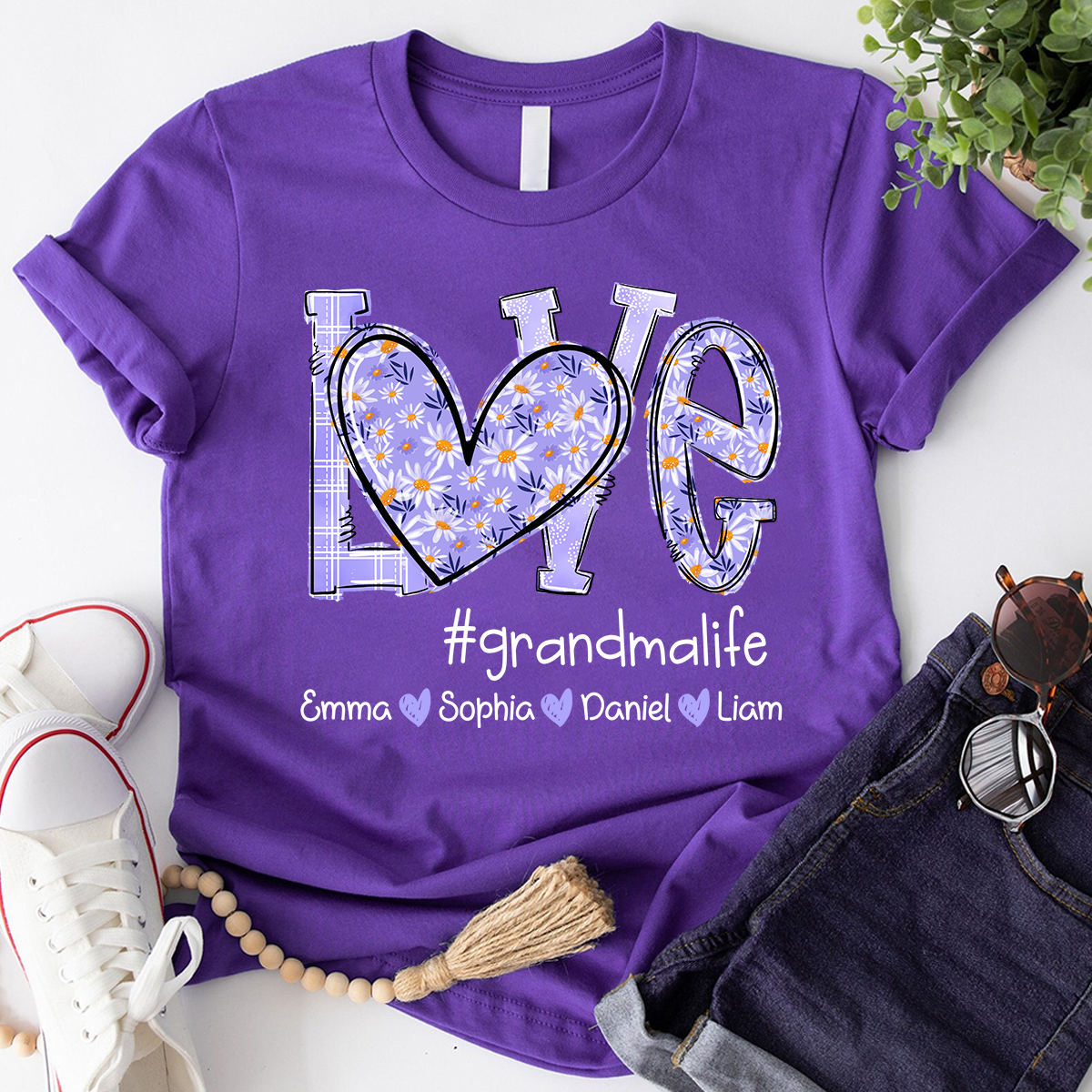 Love Daisy Purple Grandma Life With Kids TH T-Shirt
