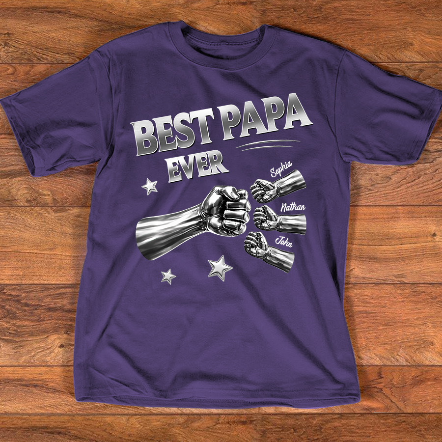 Best Papa Ever Shirt Personalized with Grandkids Names, Custom Family Fist Bump Design, Fathers Day Shirt for Papa Grandpa Dad
