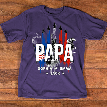 Personalized Papa Patriotic Shirt Custom Kids Names, American Flag Family Shirt Gift For Father's Day Birthday 4th of July