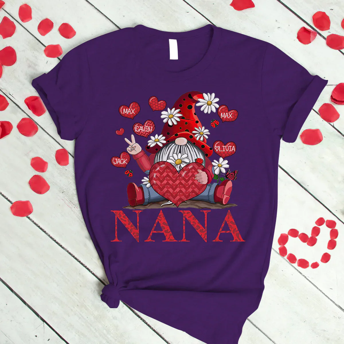 Personalized Grandma and Grandkids heart Gnome T-Shirt