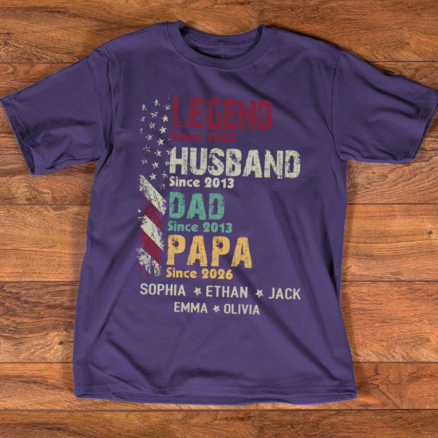 Personalized Papa Shirt with Kids Names, Legend Husband Dad Papa Since Shirt, Custom Grandpa Family T Shirt, Father's Day Gift for Papa