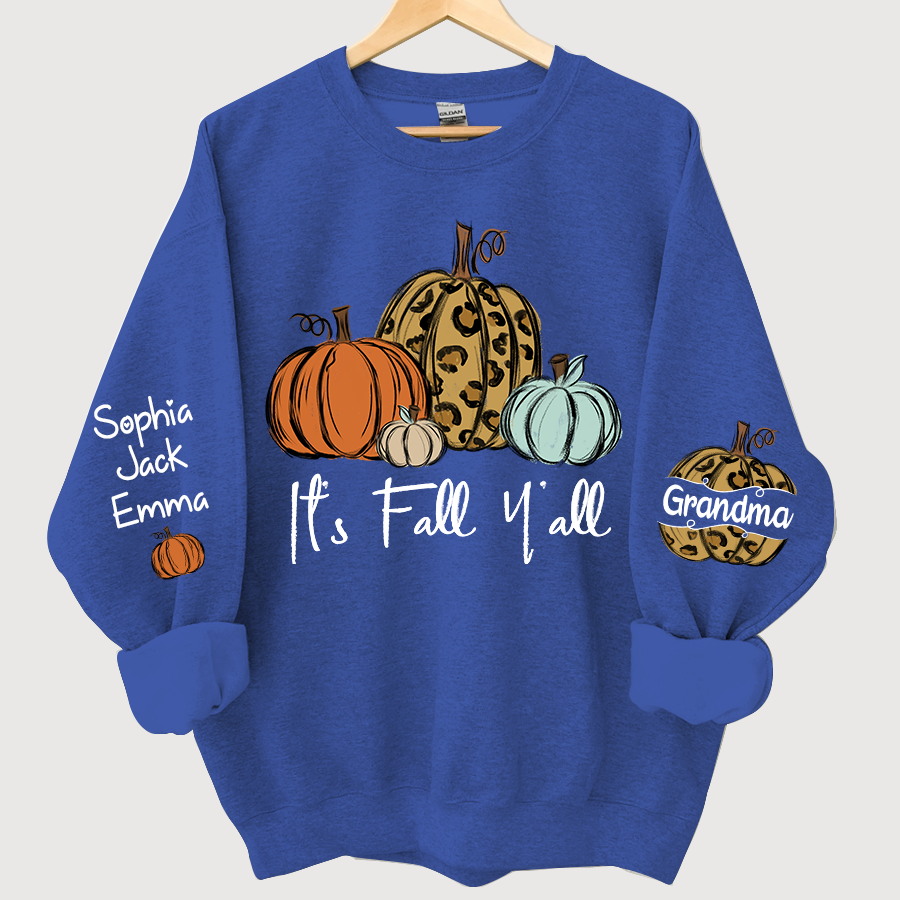 Personalized Its Fall Yall Grandma And Grandkids Pumpkin autumn CL01 Sweatshirt