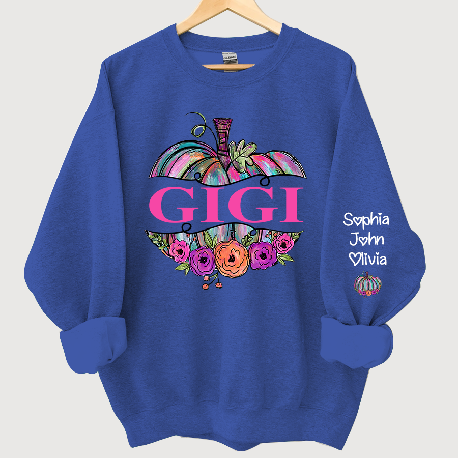 Personalized Gigi Painted Pumpkin And Grandkids Autumn Sweatshirt