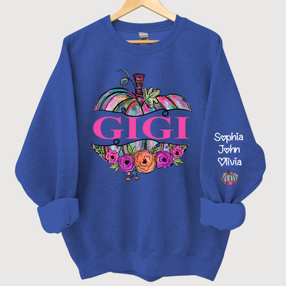 Personalized Gigi Painted Pumpkin And Grandkids Autumn Sweatshirt