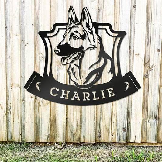 Godmerch- Cut Metal Sign- Custom German Shepherd Monogram Metal Sign Decor, Front Door Decor, Gift For Dog Lover