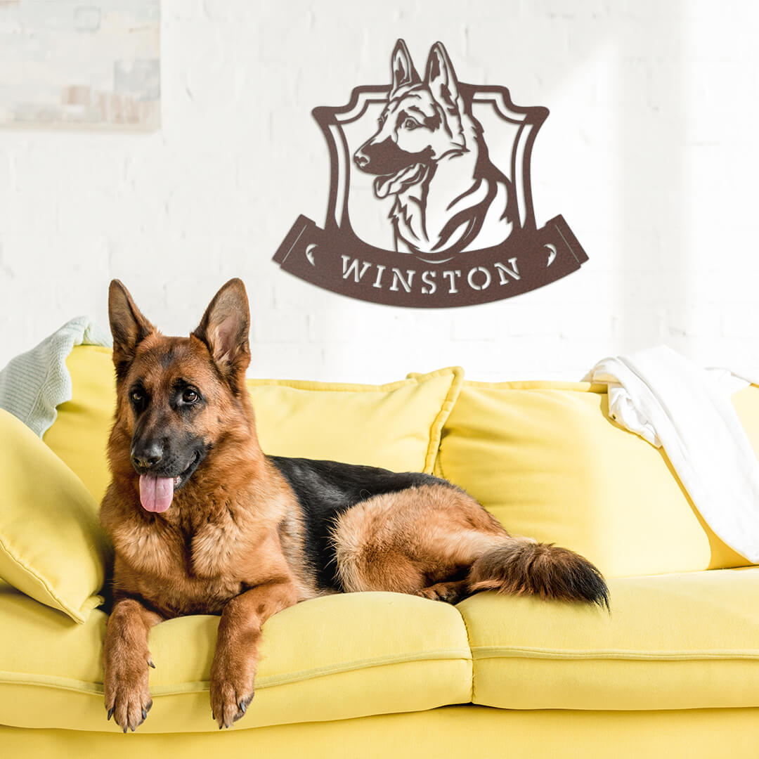 Godmerch- Cut Metal Sign- Custom German Shepherd Monogram Metal Sign Decor, Front Door Decor, Gift For Dog Lover