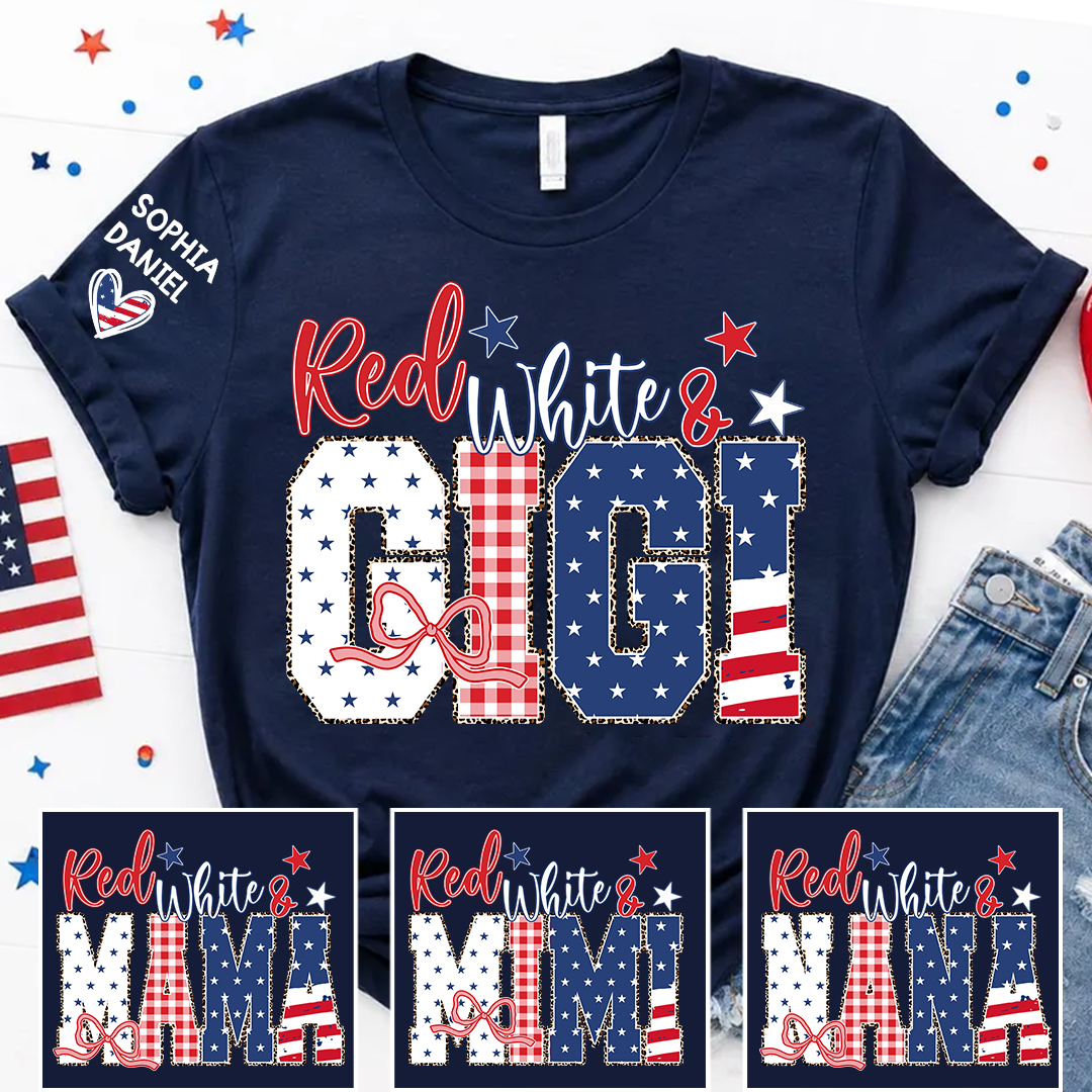 Red White and Gigi Mimi Nana Grandma, Patriotic, America 1776-2026 Freedom, Independence Day USA Gift T-Shirt