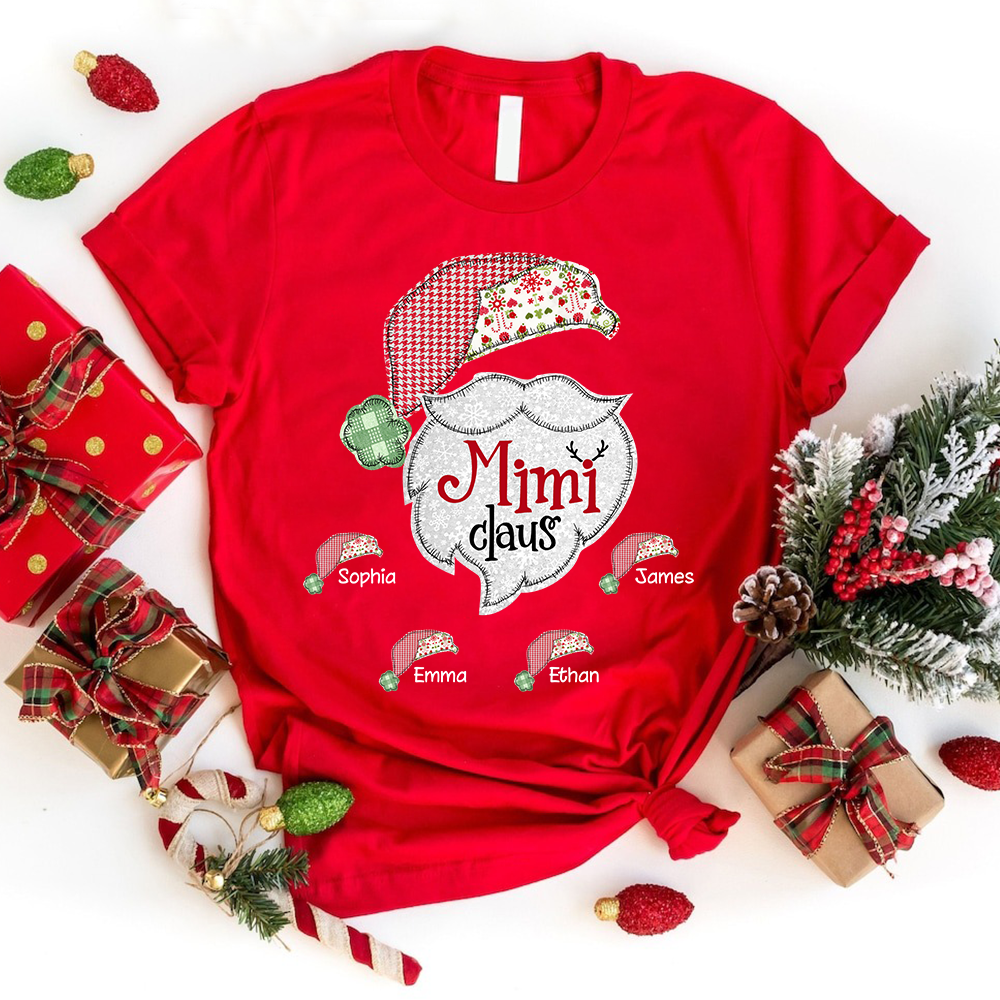 Custom Mimi Claus With Grandkids Christmas T-Shirt