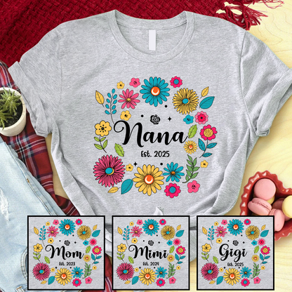 Retro Flower Nana Custom Nana And Est Year Shirt